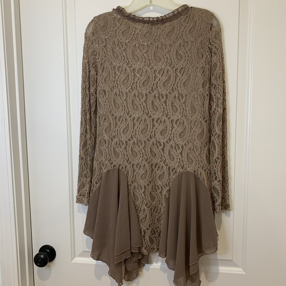 Pretty Angel Brown Mocha Small asymmetrical Crystal Lace Fairy Goth Blouse NWT - Picture 9 of 14